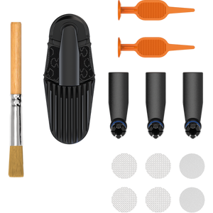 An image showing the Storz & Bickel Mighty Wear and Tear Set with various spare parts including mouthpieces, a cooling unit, screen set, filling chamber tools, and a cleaning brush.
